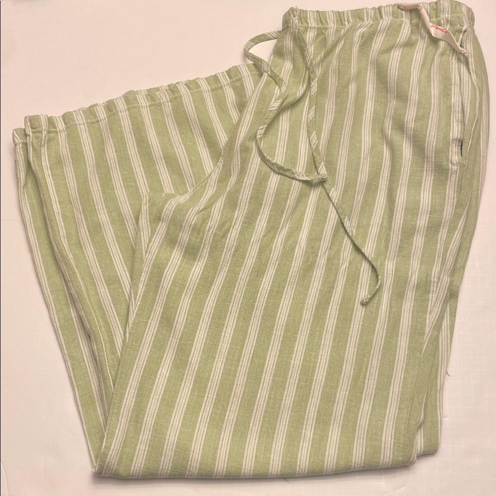 Striped Green Linen Beach Pants
